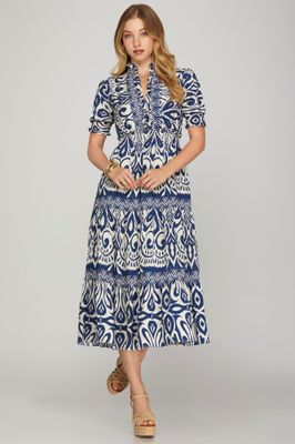 S/S Pattern Prt Tiered Midi Dress