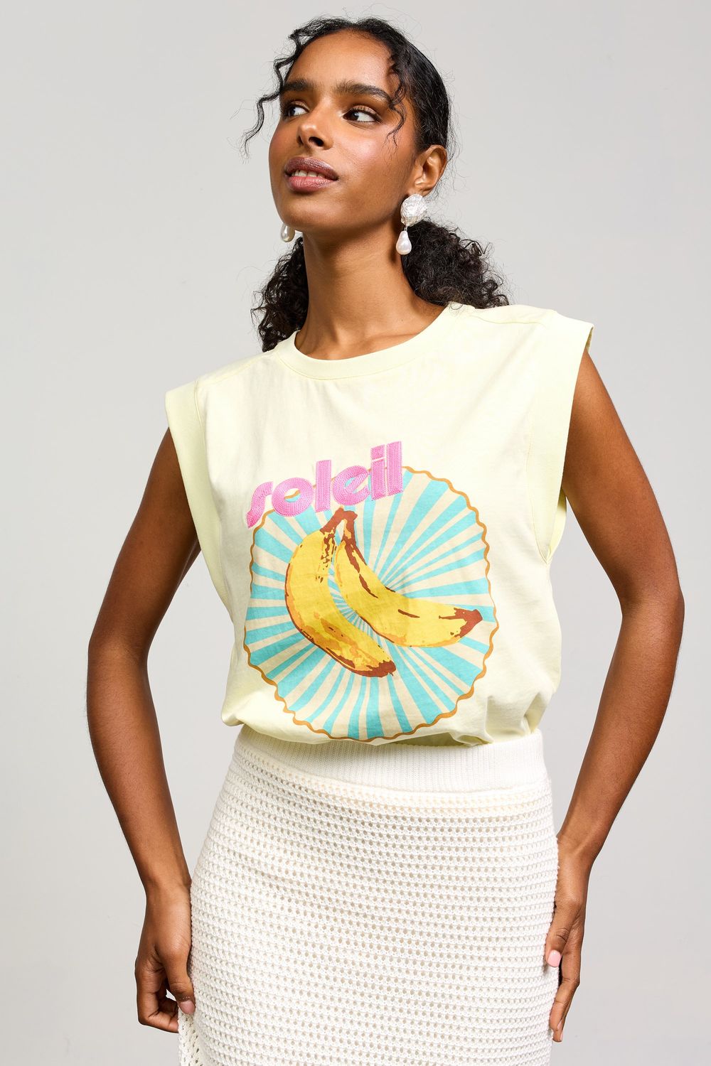Soleil Graphic Tee, Color: PALE YW/MULTI, Size: XS