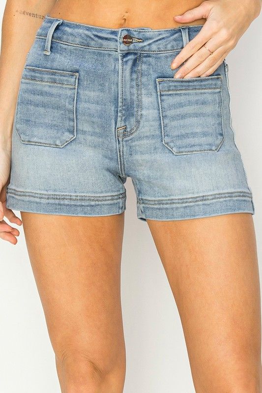 High Rise Patch Pocket Shorts, Size: S, Color: LIGHT
