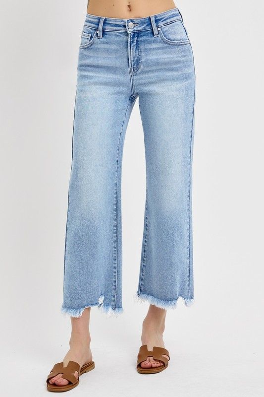 Mid-Rise Crop Straight Jeans, Color: LIGHT, Size: 9