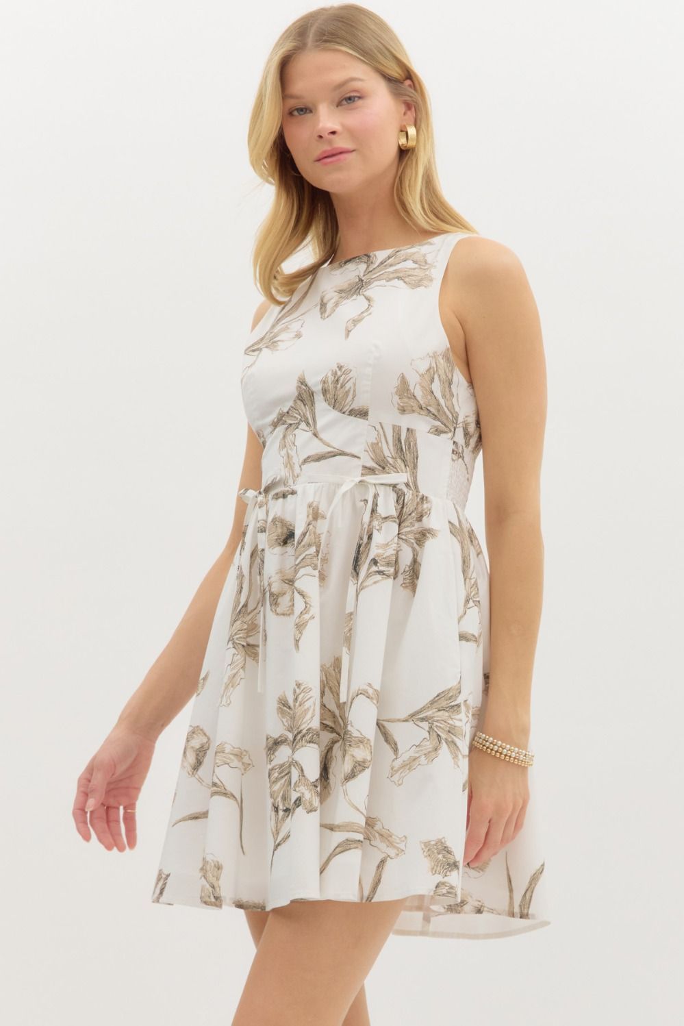 Botanical S/L Fit &amp; Flare Dress, Color: OFFWHT, Size: S