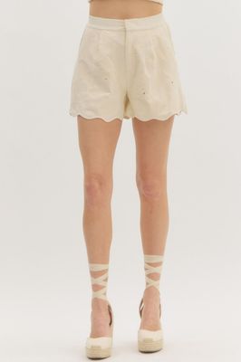 Floral Embroidered Scallop Shorts