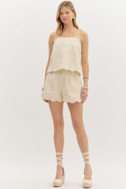 Floral Embroidered Scallop Hem Top