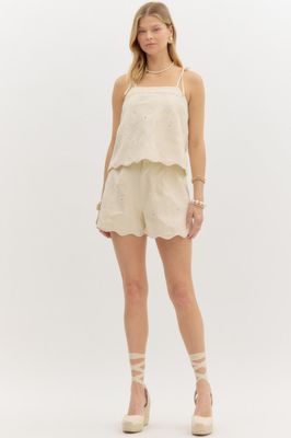 Floral Embroidered Scallop Hem Top