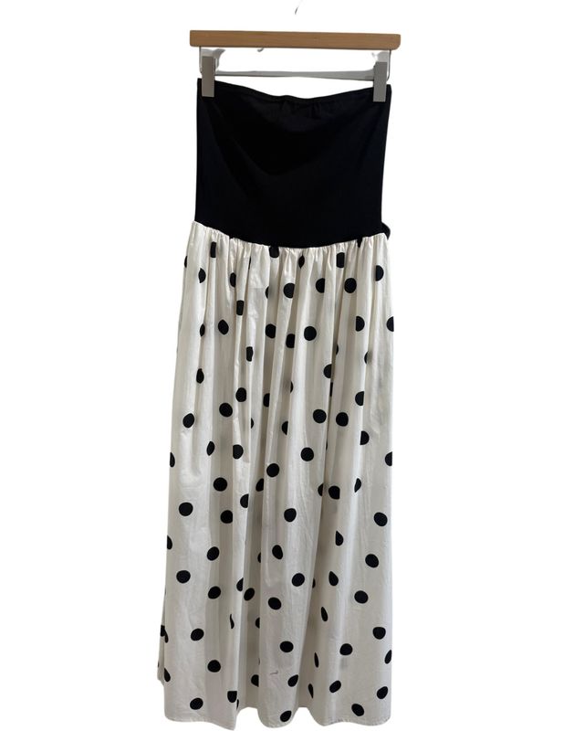 Woven Combo Polka Dot Tube Midi Dress