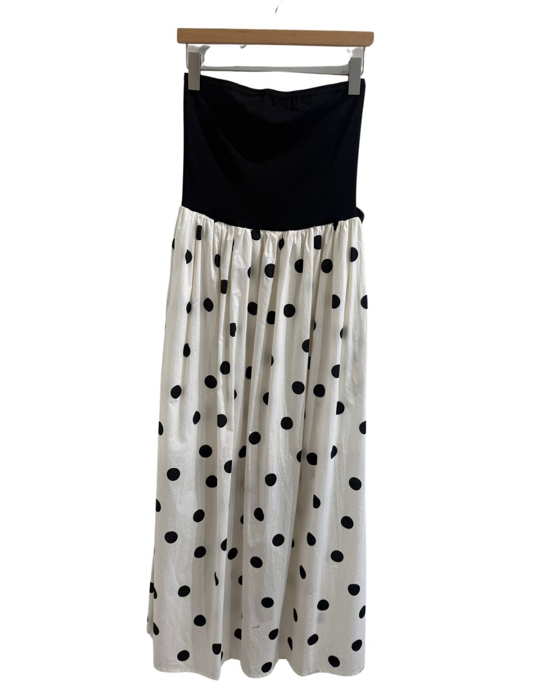Woven Combo Polka Dot Tube Midi Dress, Color: BLACK/OFFWHT, Size: S