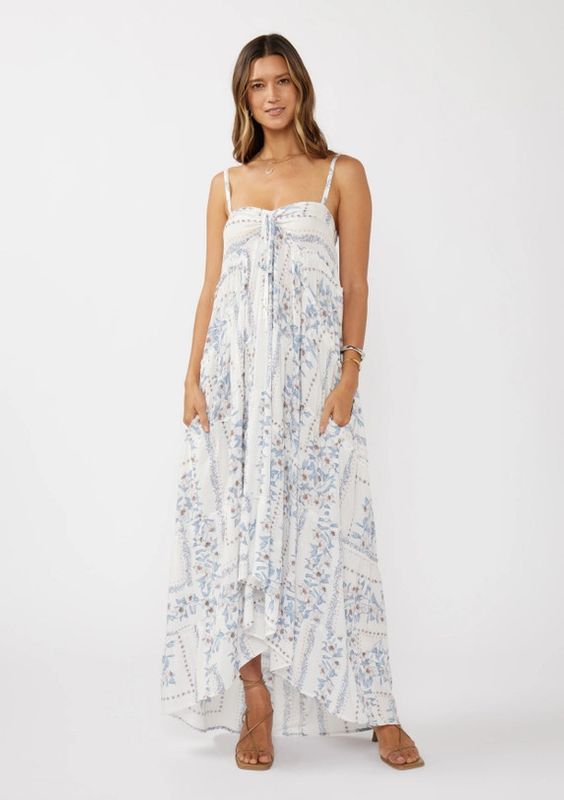 Hi Low Patchwork Ruffle Maxi Dress