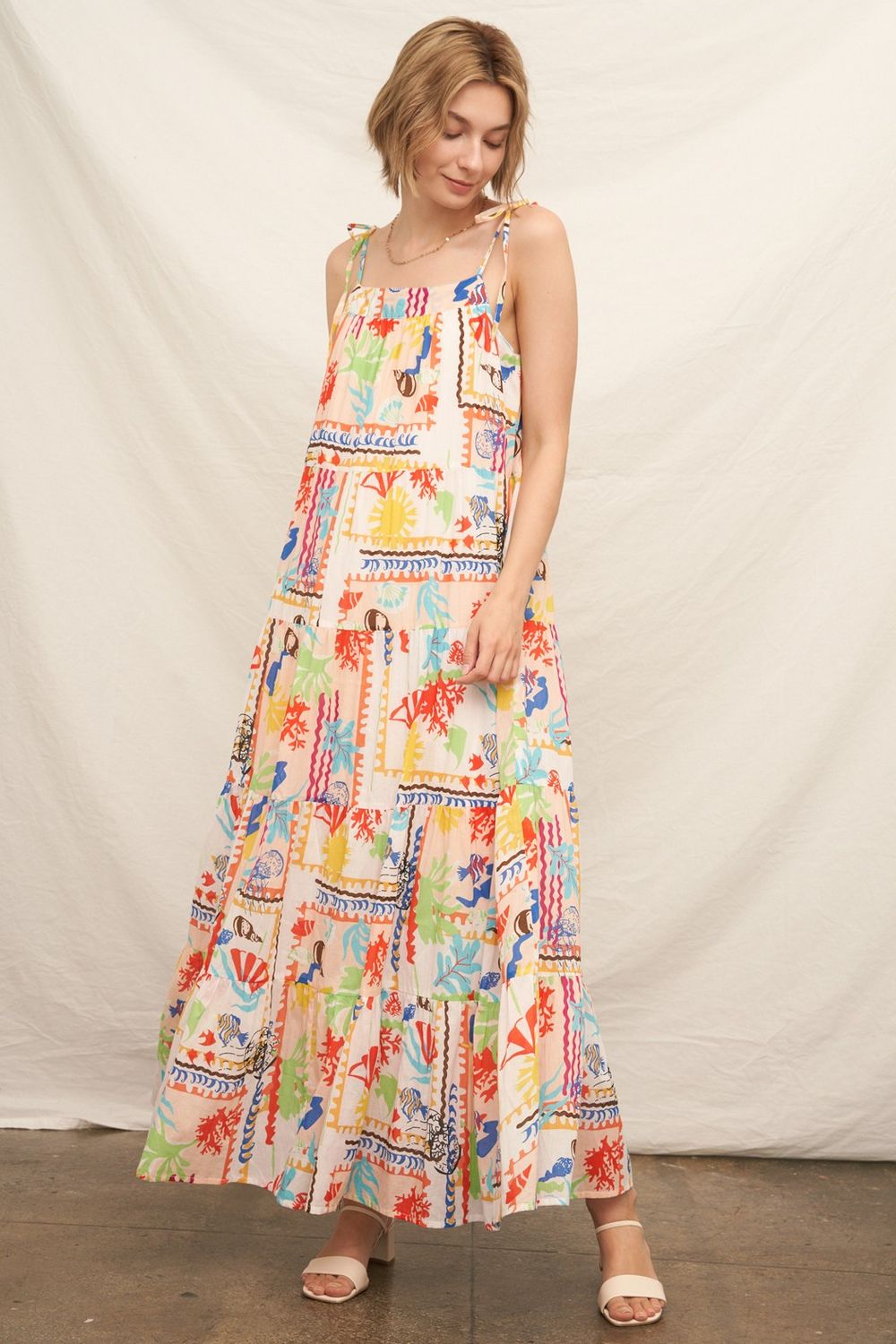 Beachy Coastal Print Maxi Dress, Color: MULTI, Size: S