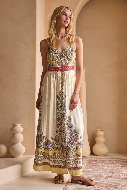 Border Print Maxi Dress, Size: XS, Color: YW MULTI