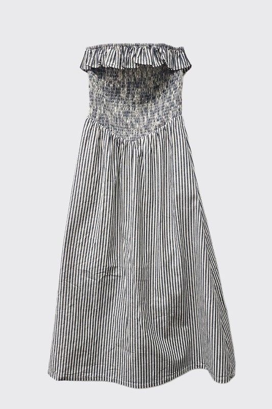 Striped Strapless Midi Dress