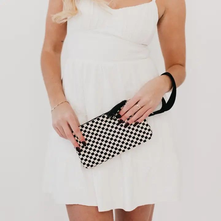 Emma Woven Clutch Wristlet, Color: BLK CHECKER
