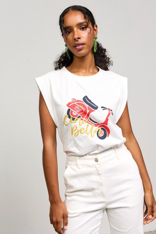Ciao Bella Graphic Tee, Size: XS, Color: OFFWHT/RED