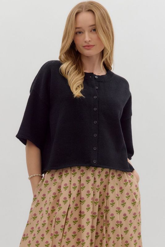 3/4 Wide Slv Button Cardigan