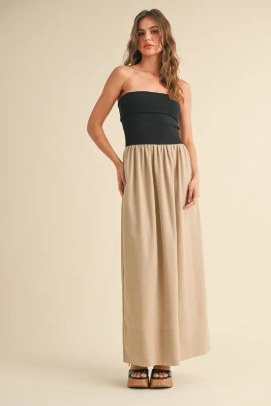 Linen with Ribbed Knitted Top Combo Dress