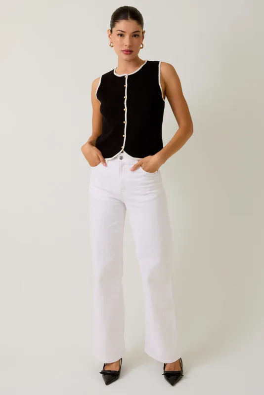 Crew Neck S/L Knit Button Vest