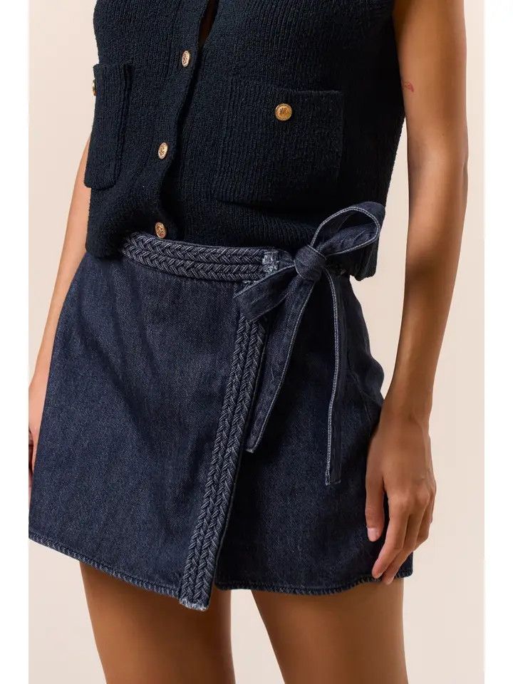 Wrap Braided Denim Skort, Color: CHARCOAL, Size: S