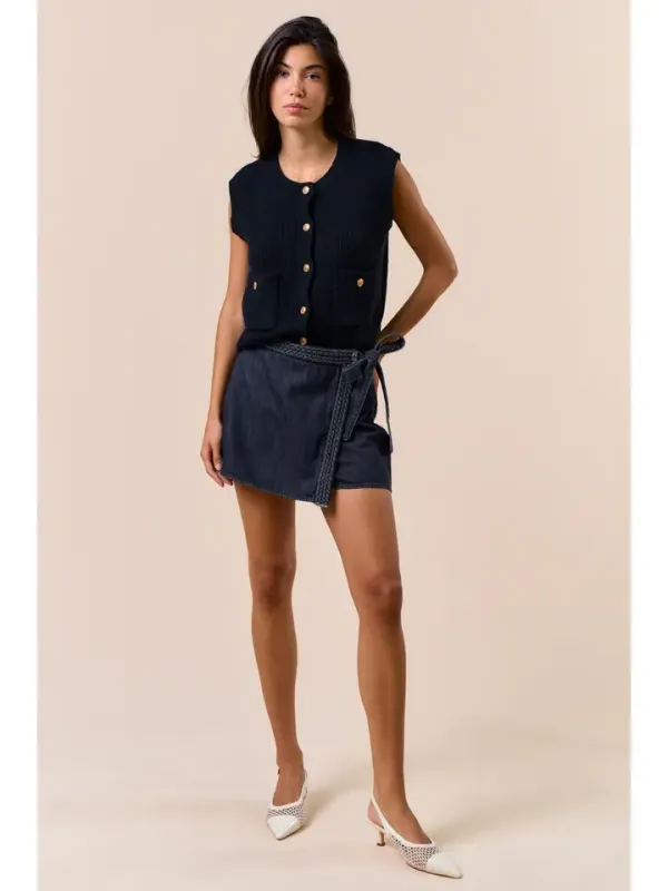 Wrap Braided Denim Skort