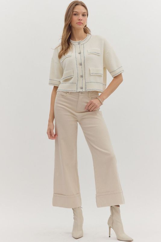 Elbow Length Slv Cardigan W/Stitch Detail