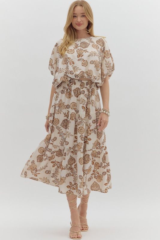 Floral Prt Tiered Midi Skirt