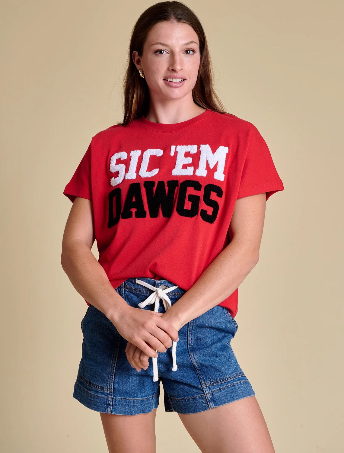 Sic &#39;Em Dawgs Boxy Chenille Shirt, Color: RED, Size: XS