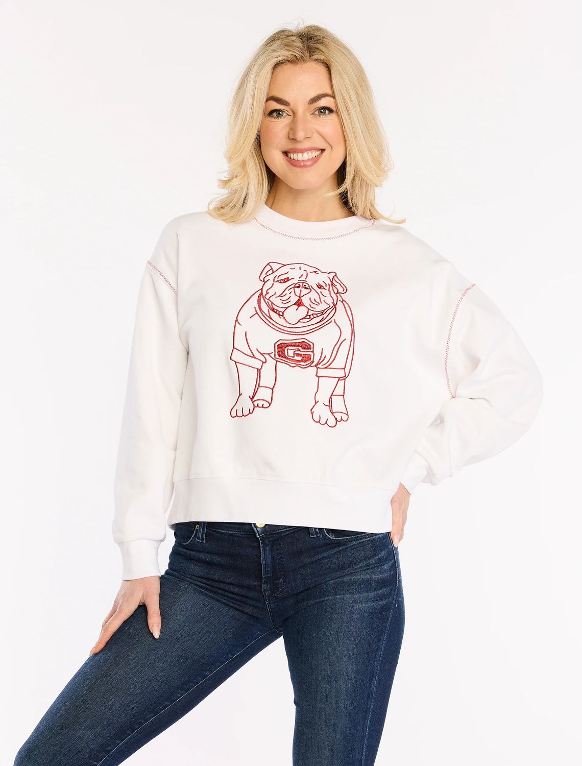 Georgia Embroidered Sweatshirt, Color: WHT, Size: L