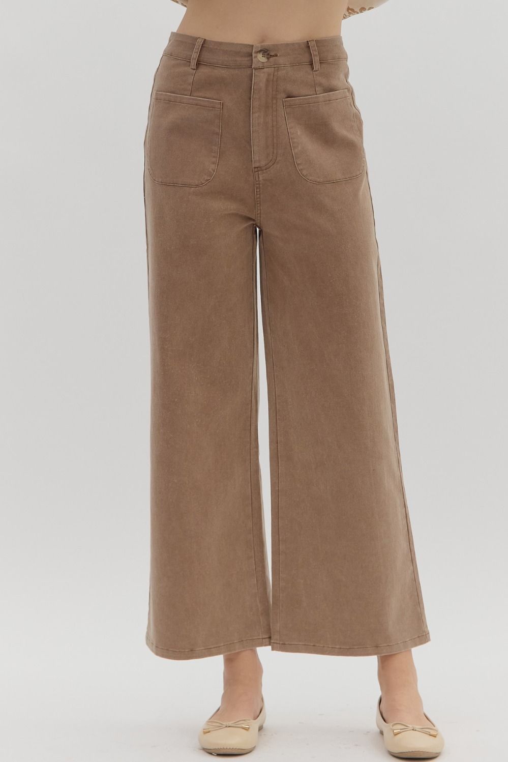 High Waist Patch Pocket Pants, Color: BROWN, Size: S
