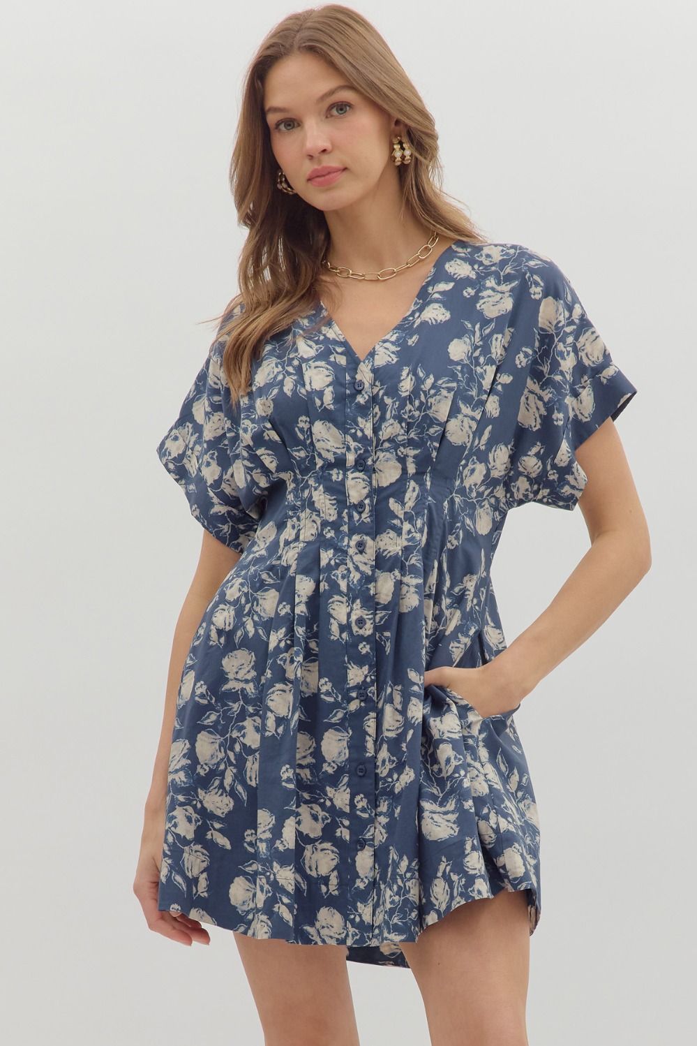 Floral Vneck Pleated Mini Dress