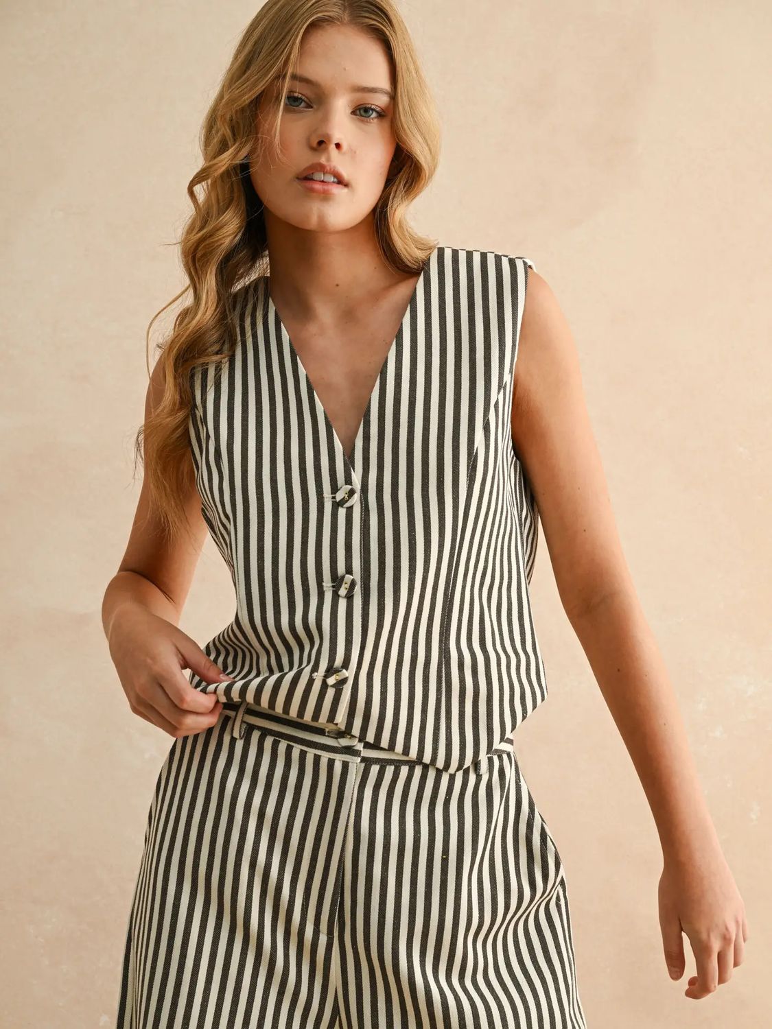 Striped Button Front Vest