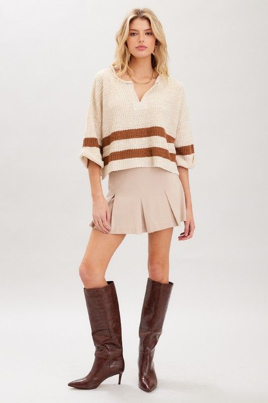 3/4 Slv Striped Sweater Top