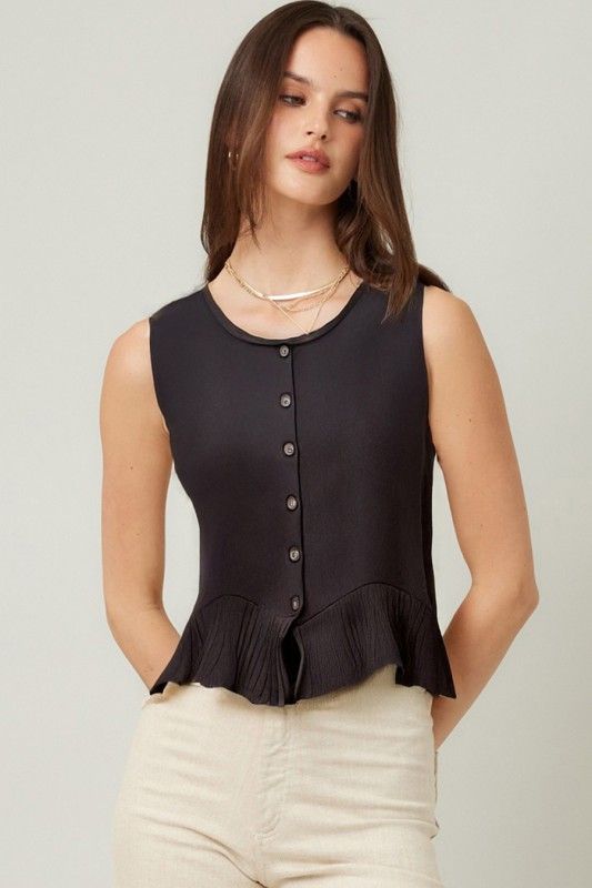 Knit Ruffle Hem Cardigan Sweater Tank