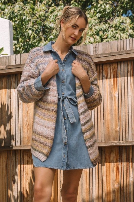 Multi Stripe Open Cardigan 