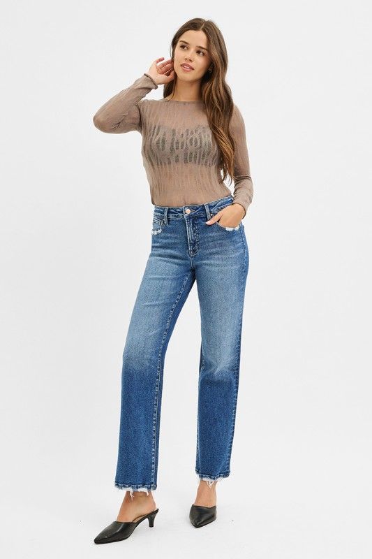 Tummy Control High Rise Ankle Straight Jeans