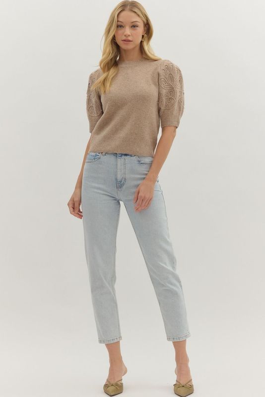 Tonal Embroidery Detail Sweater Top