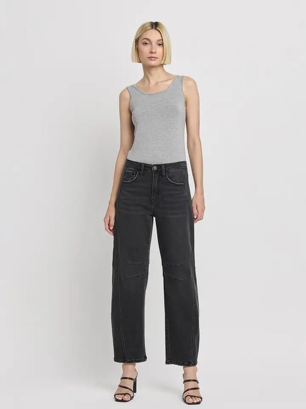 High Rise Ankle Barrel Leg Jean
