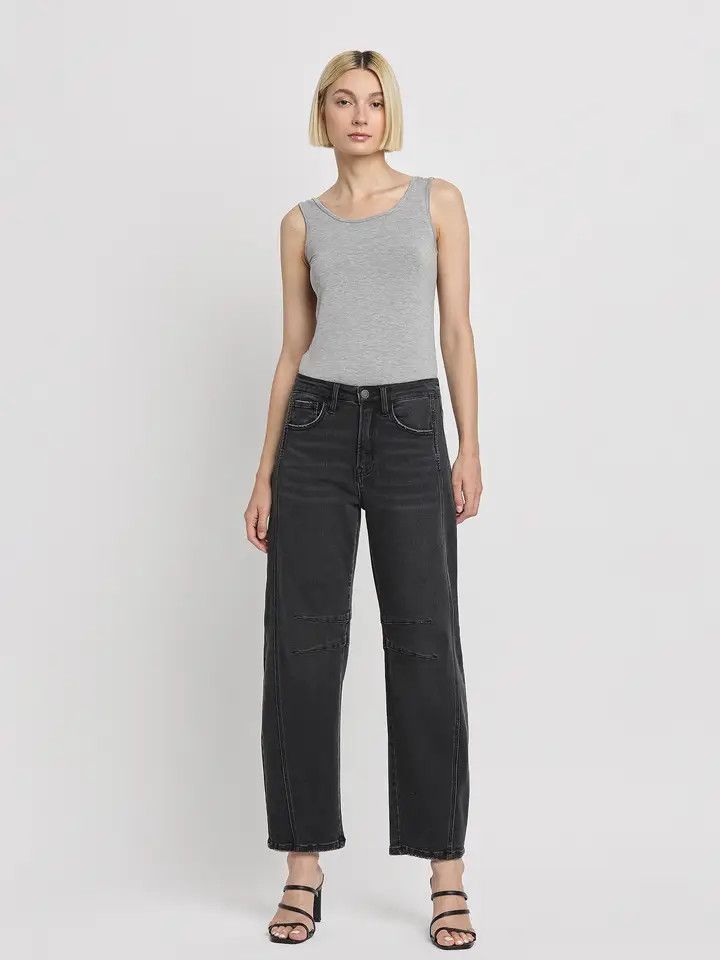 High Rise Ankle Barrel Leg Jean, Color: RELIEF, Size: 25