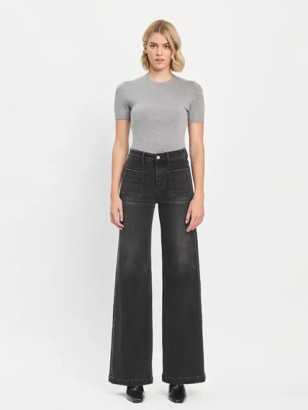 High Rise Patch Pocket Wide Trouser Jeans