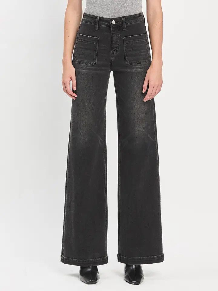 High Rise Patch Pocket Wide Trouser Jeans, Color: ENGROSS, Size: 25