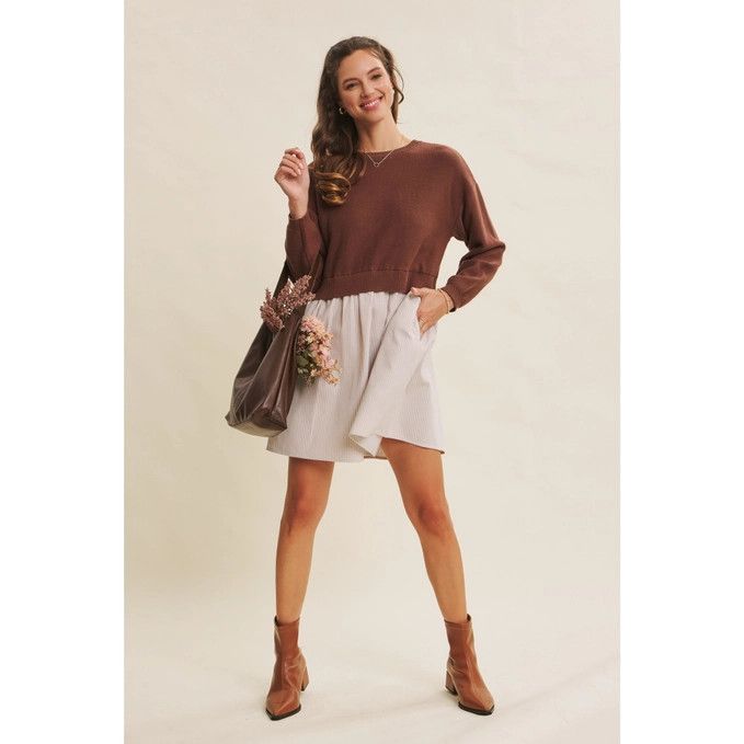 Ribbon Back Twofer Mini Sweater Dress