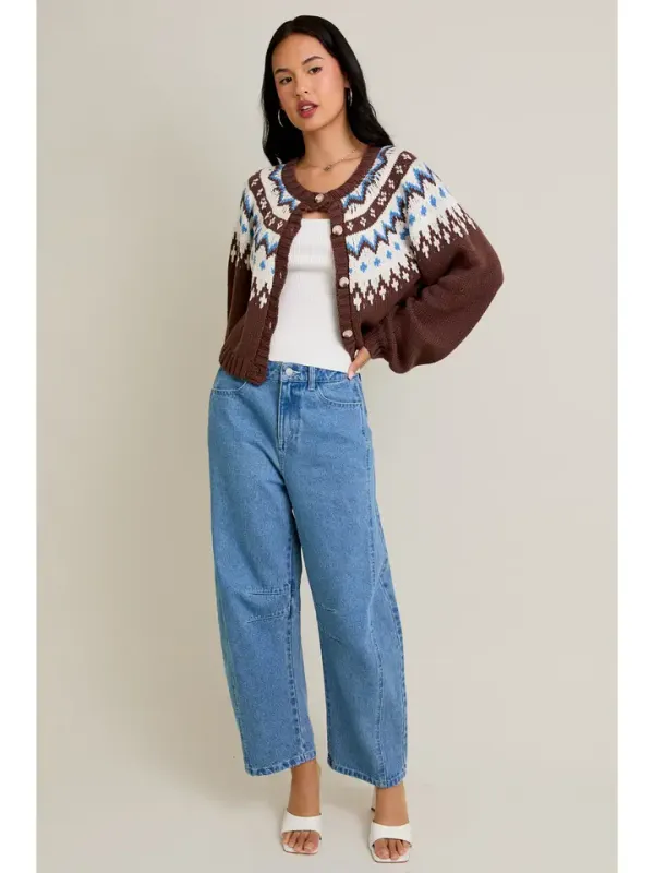 Raglan Slv Fairisle Sweater Cardigan 