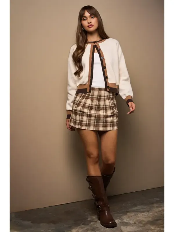 Two Tone Contrast Det Sweater Cardigan