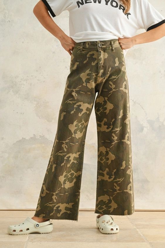 Camoflauge Print Stretch Pants, Color: CAMO, Size: S