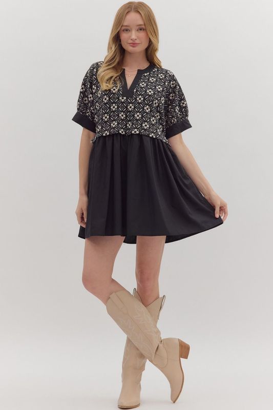 Floral Textured Overlay Mini Dress