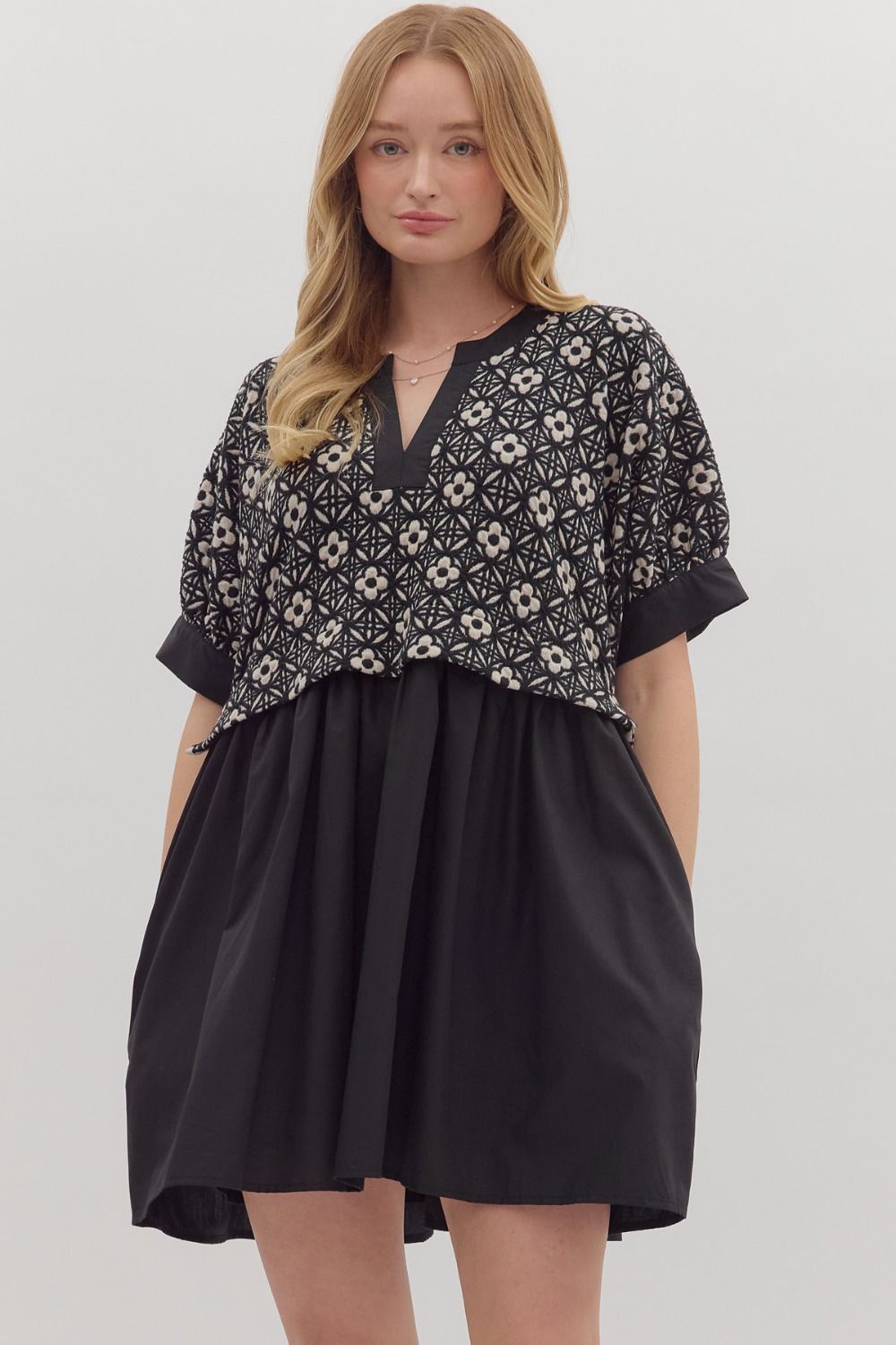 Floral Textured Overlay Mini Dress, Color: BLACK, Size: S