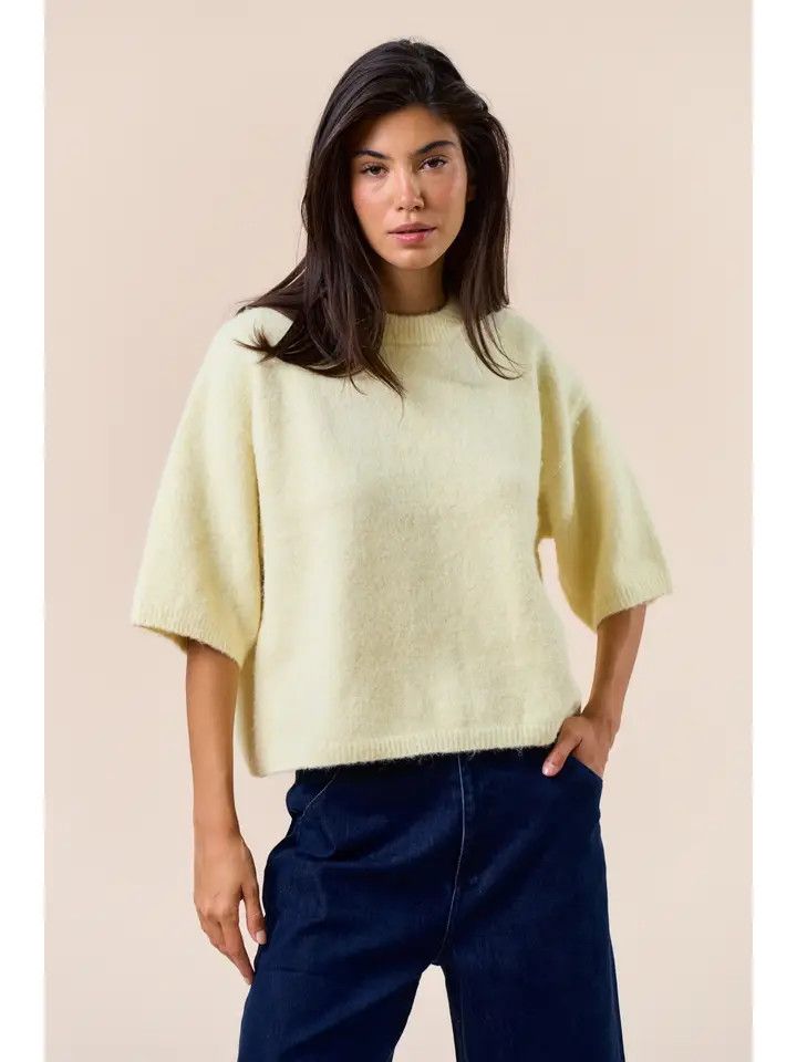 Elbow Sleeve Sweater Top, Color: BUTTER, Size: S