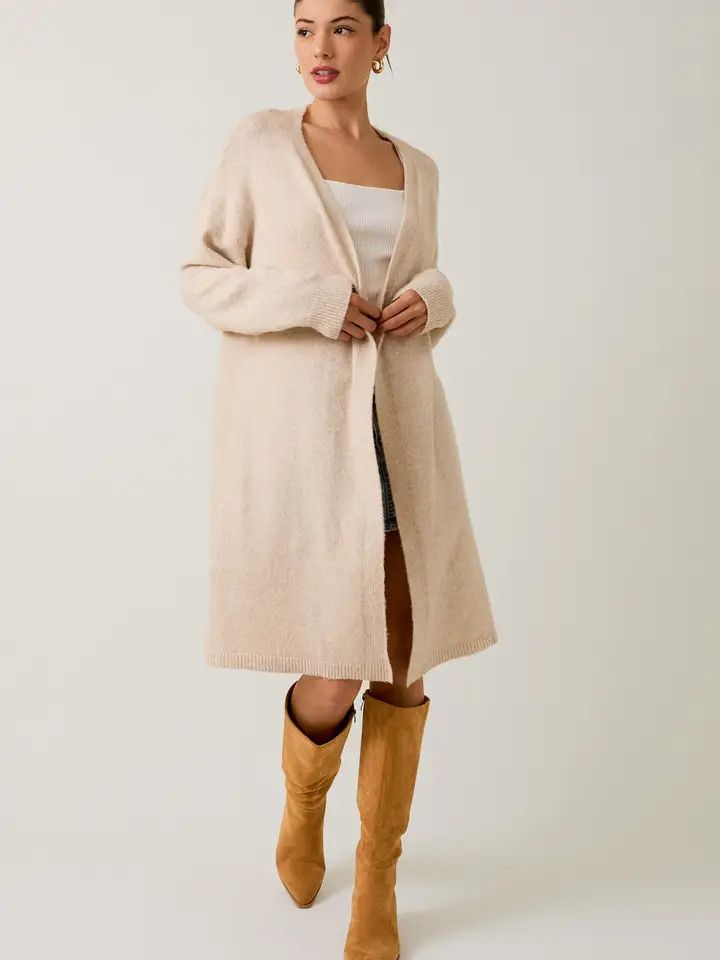 Solid Mid-Length Cardigan , Color: OATMEAL, Size: S