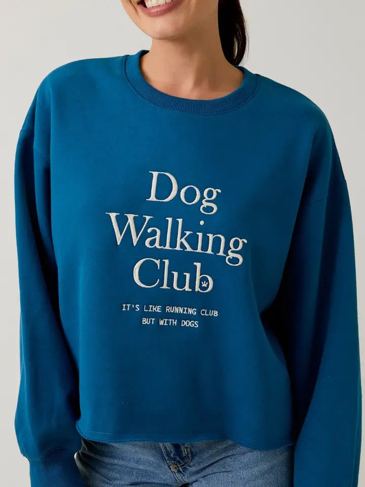Dog Walking Club Sweatshirt, Color: BLUE, Size: S