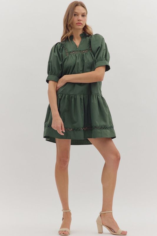 Cuff Slv Trim Accent Ruffle Mini Dress