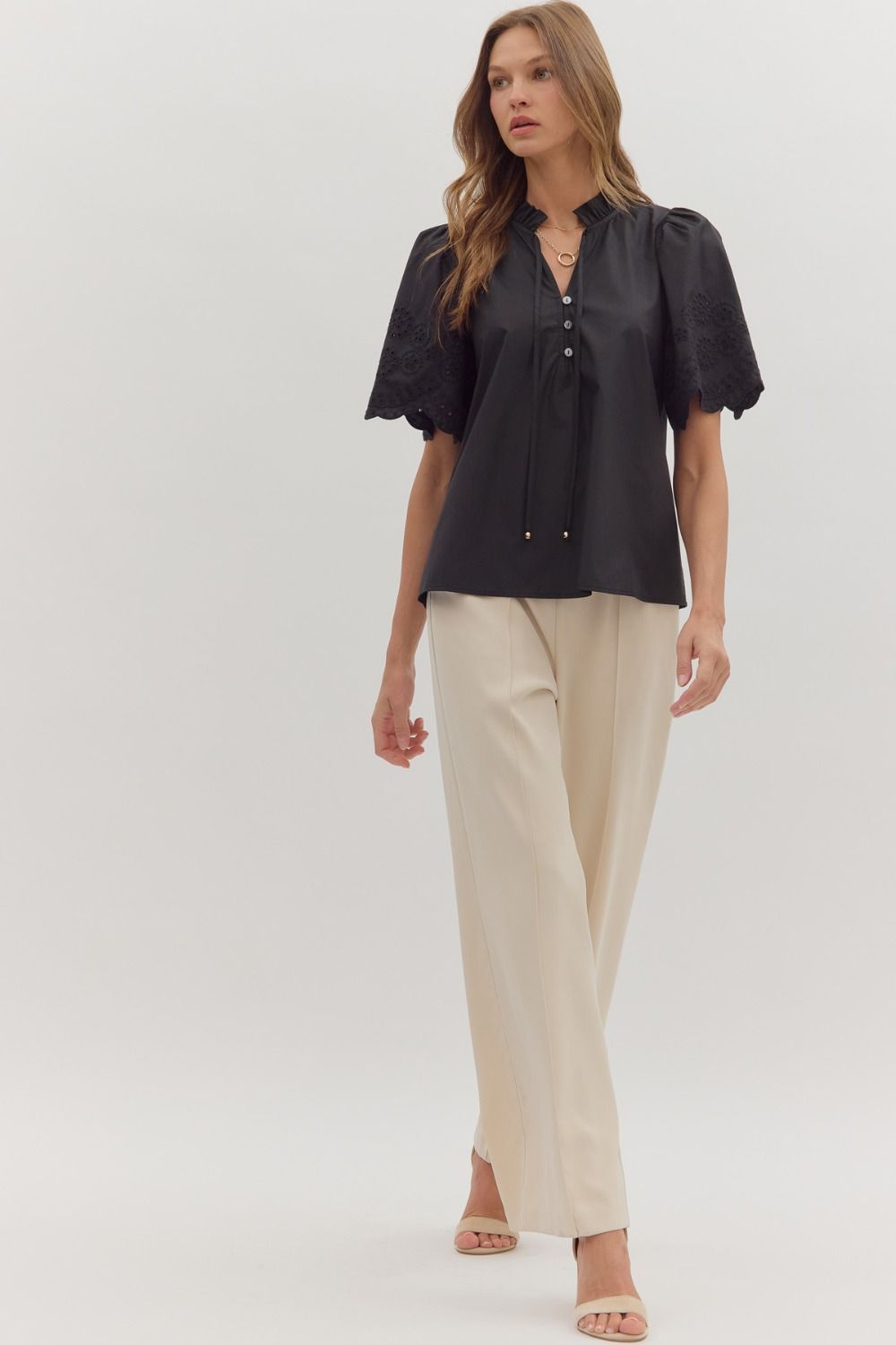 Eyelet Embroidered Slv Blouse