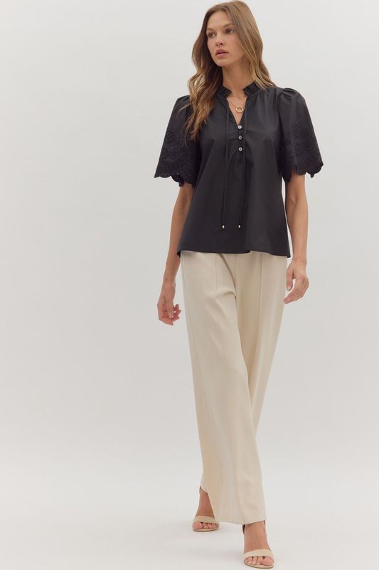 Eyelet Embroidered Slv Blouse