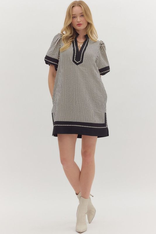 Stripe Split Collar Mini Dress